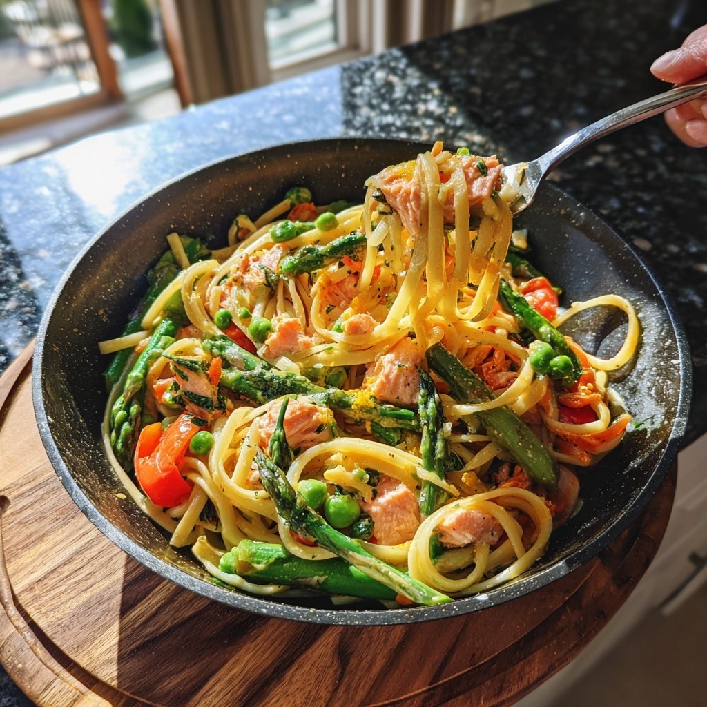Mediterranean Salmon Pasta Primavera