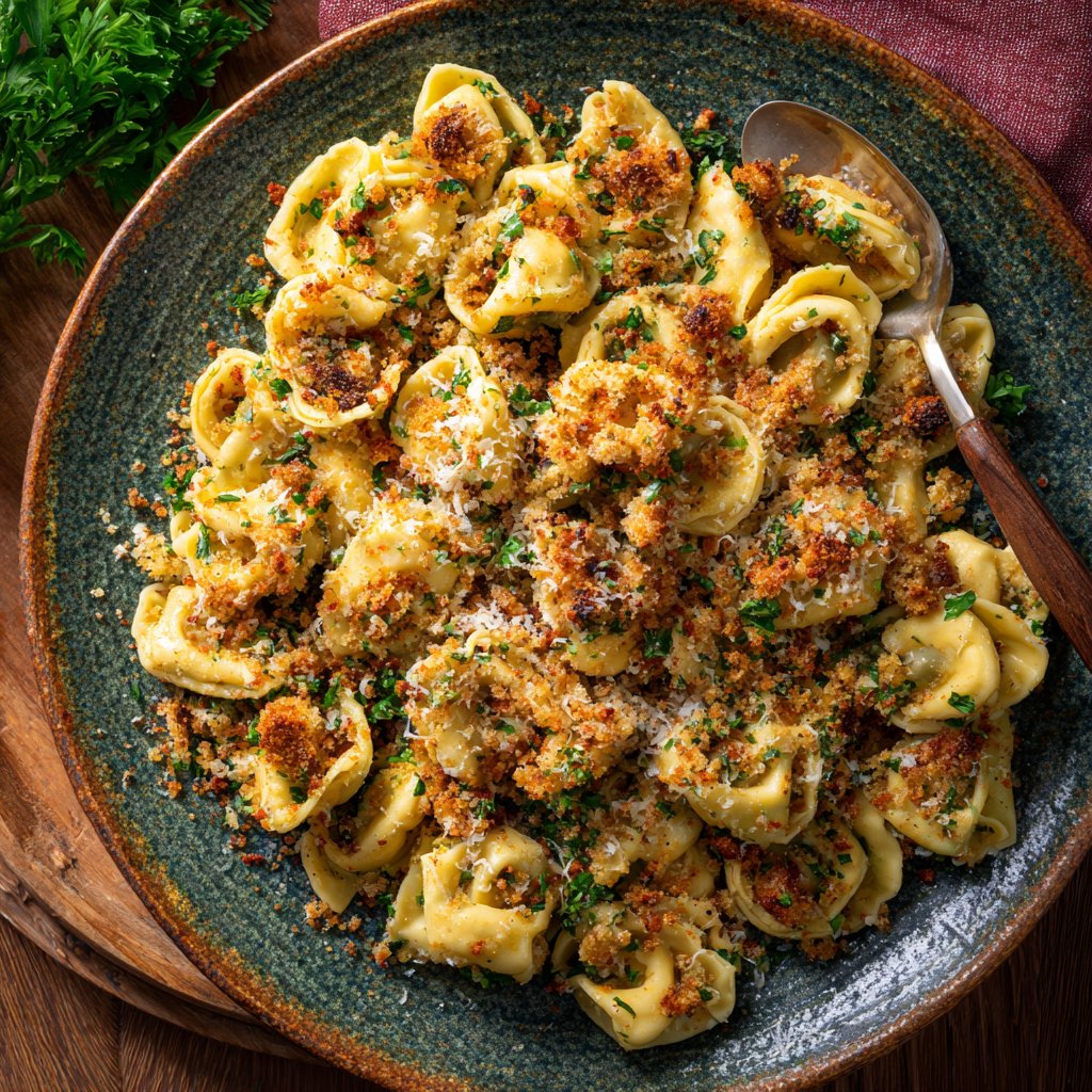 Garlic Steak Tortellini with Garlic Bread Crumbs